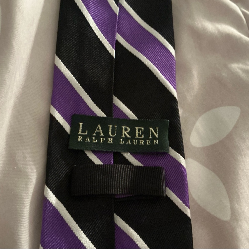 Lauren Ralph Lauren Purple, Black & White Striped Men's Tie